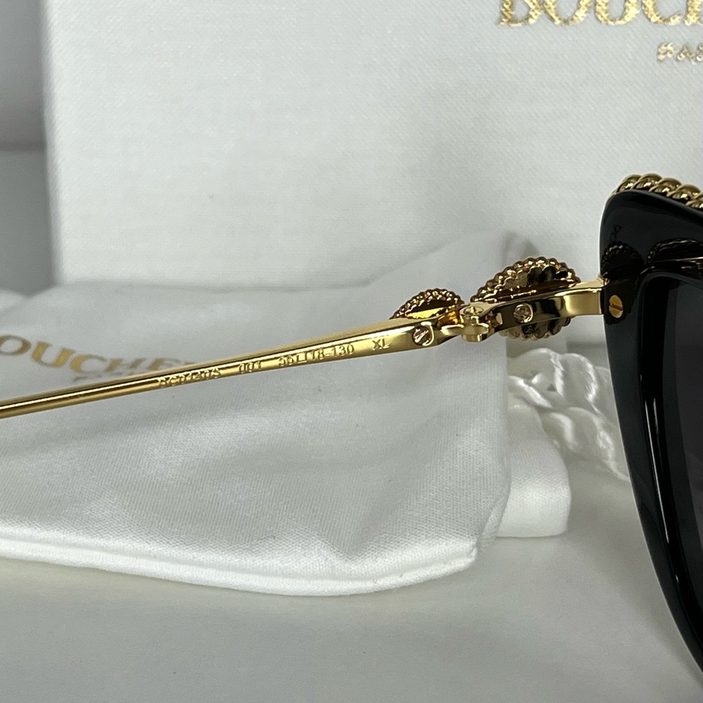 Boucheron NWT Embellished Cat Eye Sunglasses BC0140S 001 Black/Gold - Picture 8 of 12